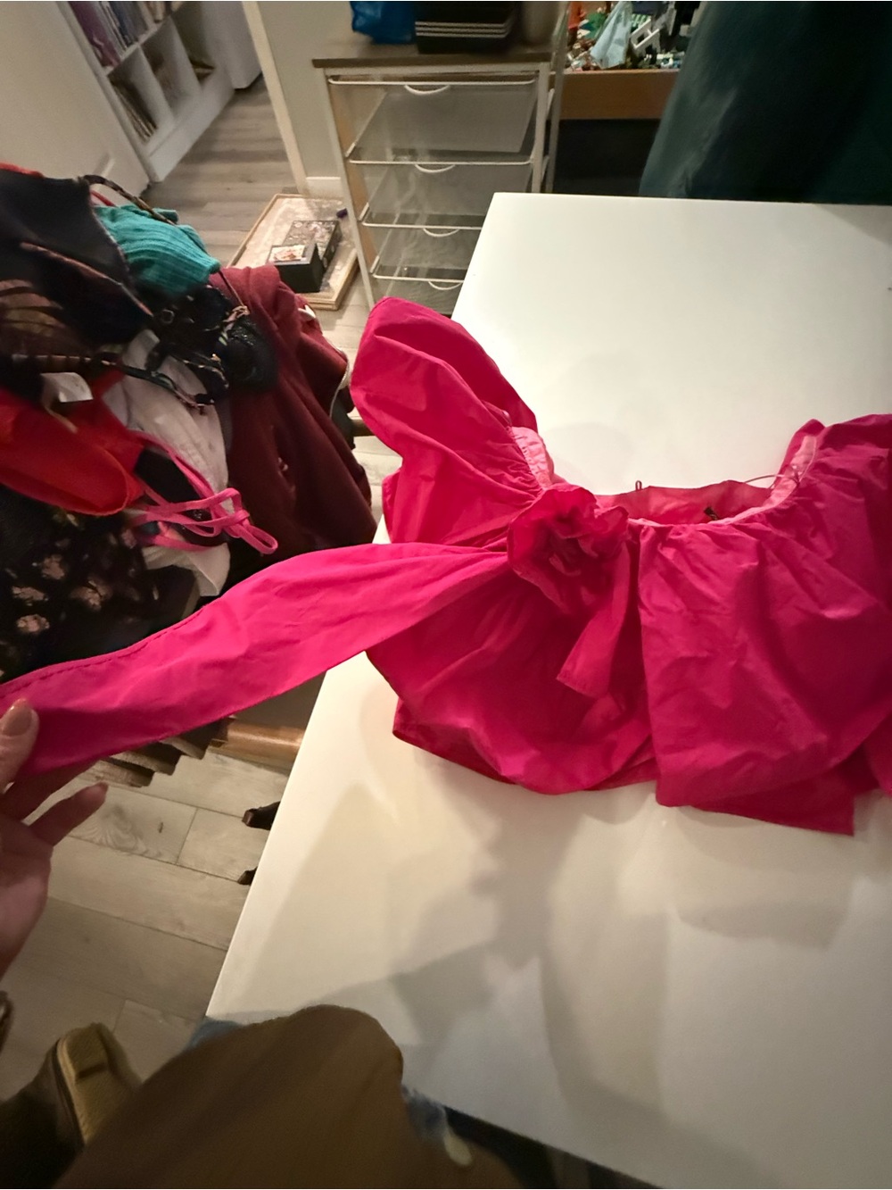 Zara Fuchsia One-Shoulder Ruffle Bow Top - Picture 3 of 9